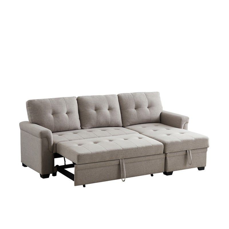 Copper Grove Perreux Linen Reversible Sleeper Sectional Sofa - Light Grey