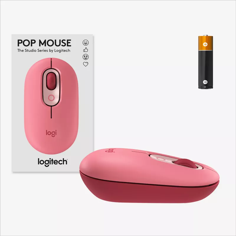 Logitech - POP Mouse Bluetooth Optical Ambidextrous Mouse with Customizable Emojis - Heartbreaker Rose