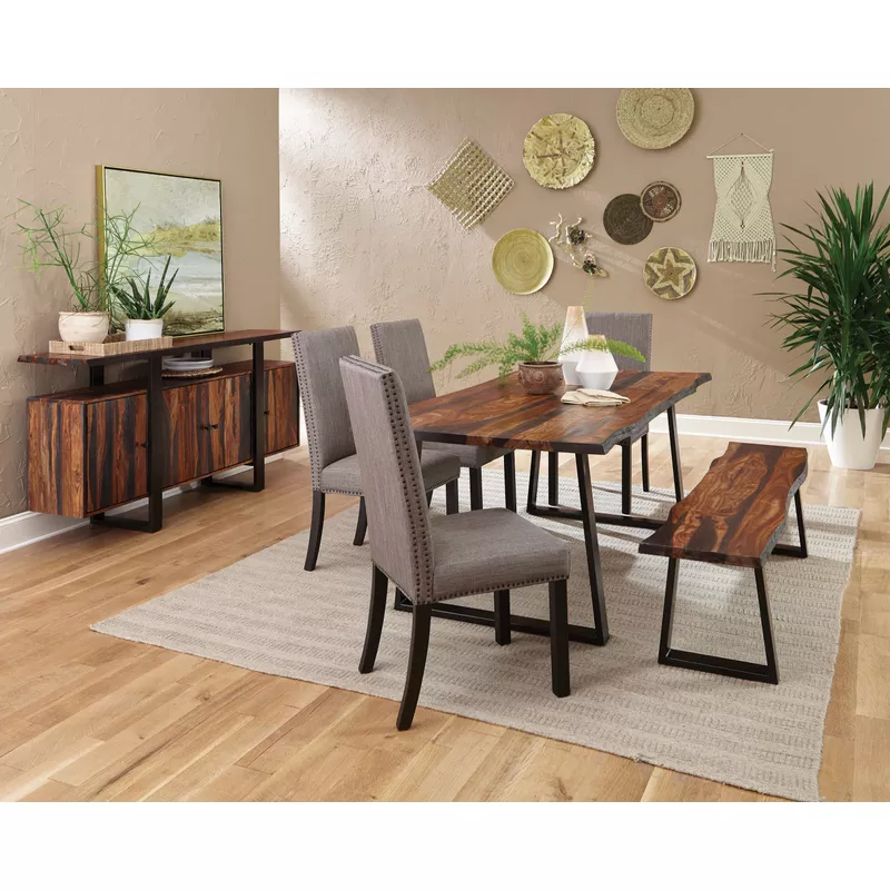 Bexley Live Edge Trestle Dining Table Natural Honey and Espresso