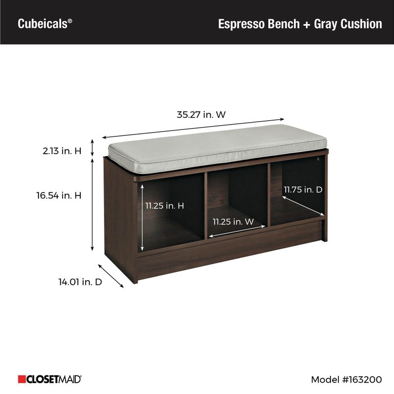Porch & Den Southbrook 3-cube Storage Bench w/ Grey Cushion - White