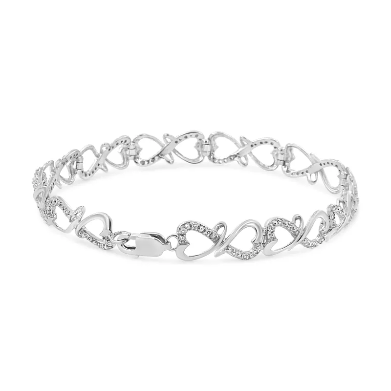 .925 Sterling Silver 1/3 Cttw Round-Cut Diamond Double Heart Infinity Link 7.25" Bracelet (H-I Color, I3 Clarity)