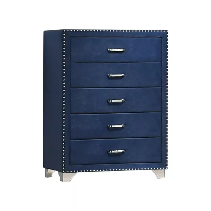 Melody 5-drawer Upholstered Chest Pacific Blue