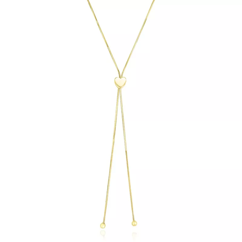 14k Yellow Gold Adjustable Heart Style Lariat Necklace (24 Inch)