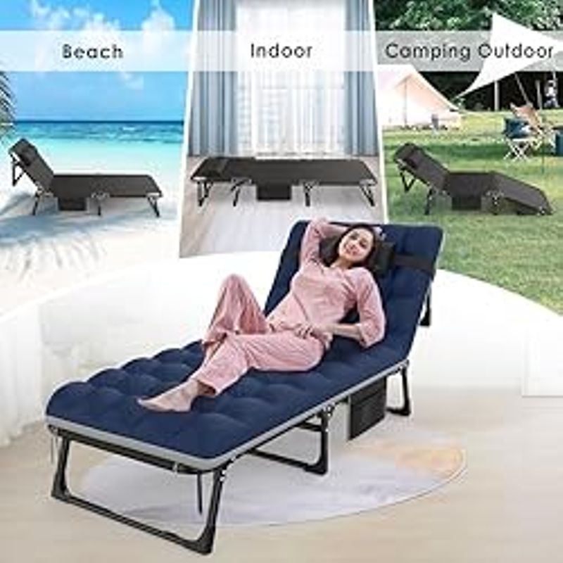 Suteck Folding Camping Cot, Adjustable 6-Position Reclining Portable Outdoor Cot Heavy Duty Sleeping Bed Cots w/Pillow Mat Carry Bag,...