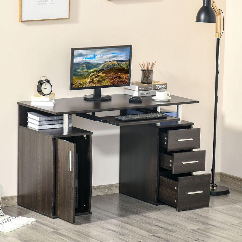 HOMCOM 47" Computer Desk with Keyboard Tray and Storage Drawers, Home Office Workstation Table with Storage Shelves - Black