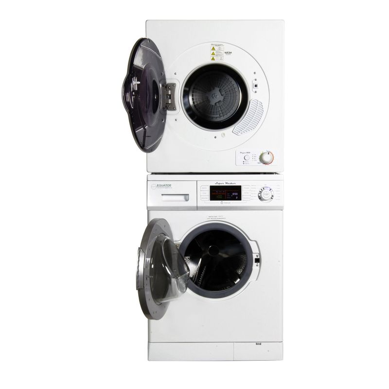 Stackable Set of New Version Compact Front Load Washer and Short Dryer - White