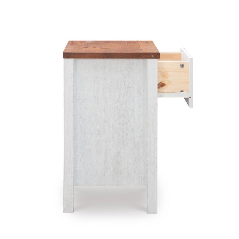 Merrin Rustic Oak Solid Wood Nightstand - 1-drawer - White/Brown