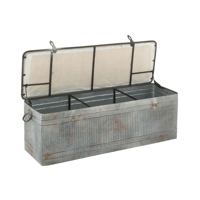 "50" x 18" Horse Watering Trough-Inspired Silver Iron Storage Bench w/ Beige Cotton Seat by Studio 350 - Linen/Iron/Metal - Standard...