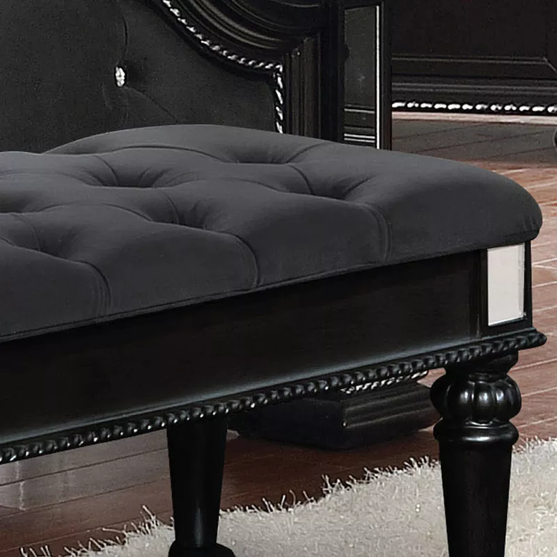 Traditional Wood Tufted Bedroom Bench in Black