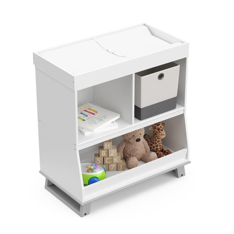 Storkcraft Modern Changing Table with Storage and Removable Topper - White/Vintage Driftwood