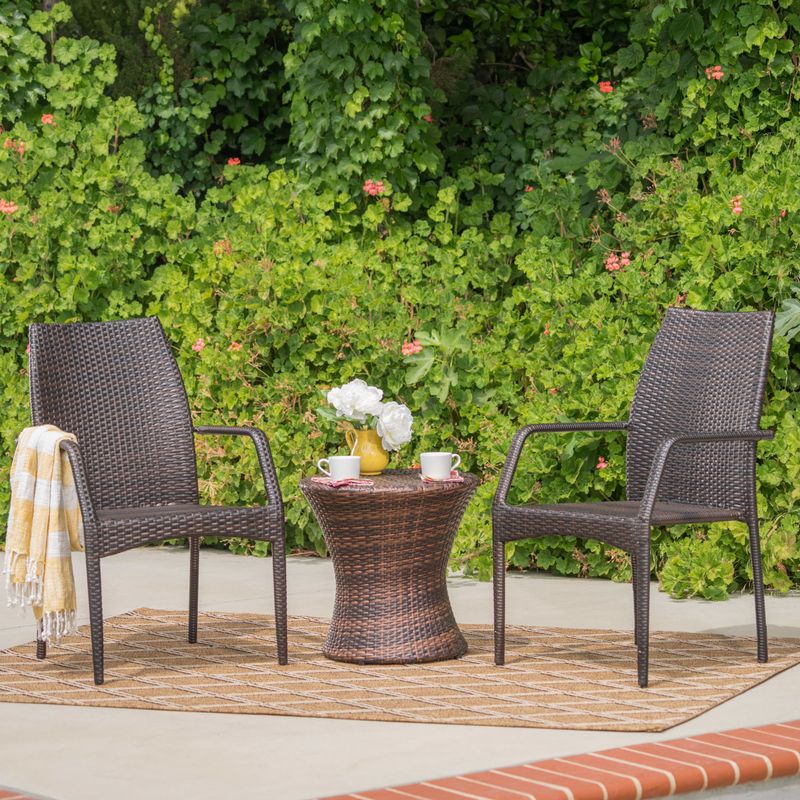 Crawford Outdoor 3-piece Round Wicker Bistro Chat Set by Christopher Knight Home - Multi-Brown