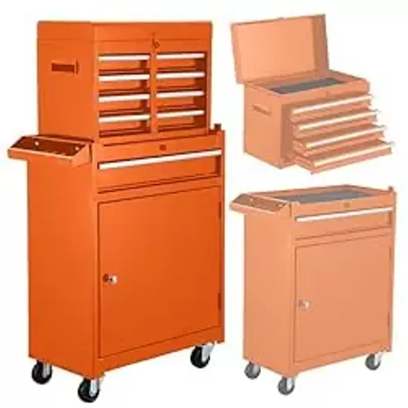 Large Tool Box,5 Drawer Orange Rolling Tool Chest On Wheels with Snap on Tool Box Top Chest,Locking Mechanic Tool Cabinets for Garage,Workshop,Repair Shop