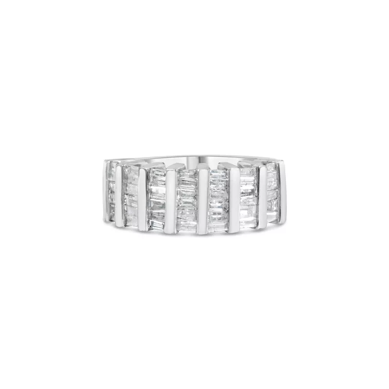 Sterling Silver 1 ct. TDW Multi-Row Baguette Diamond Ring (H-I, I1-I2) Choice of size