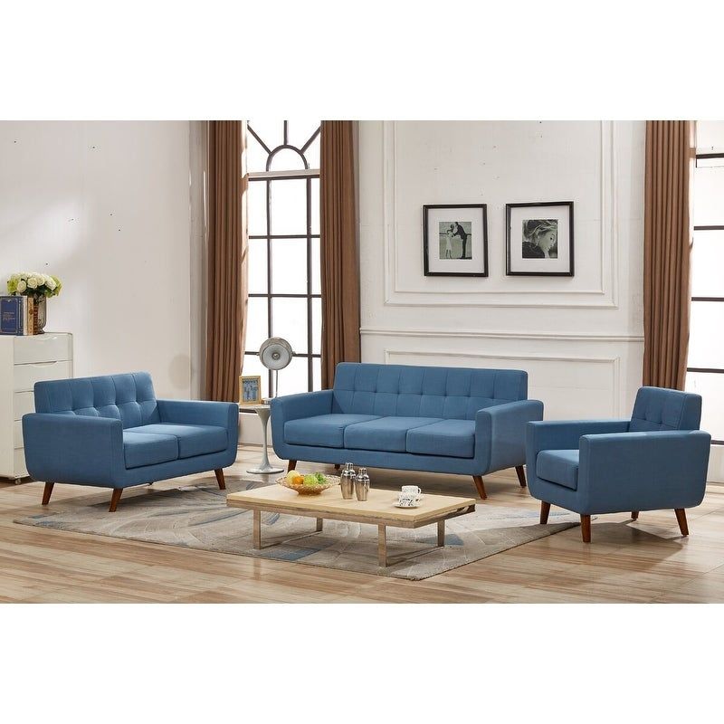 Grace Mid-Century Tufted Upholstered Rainbeau Living Room Sofa, Loveseat, and Chair 3-piece Set - Taupe Grey