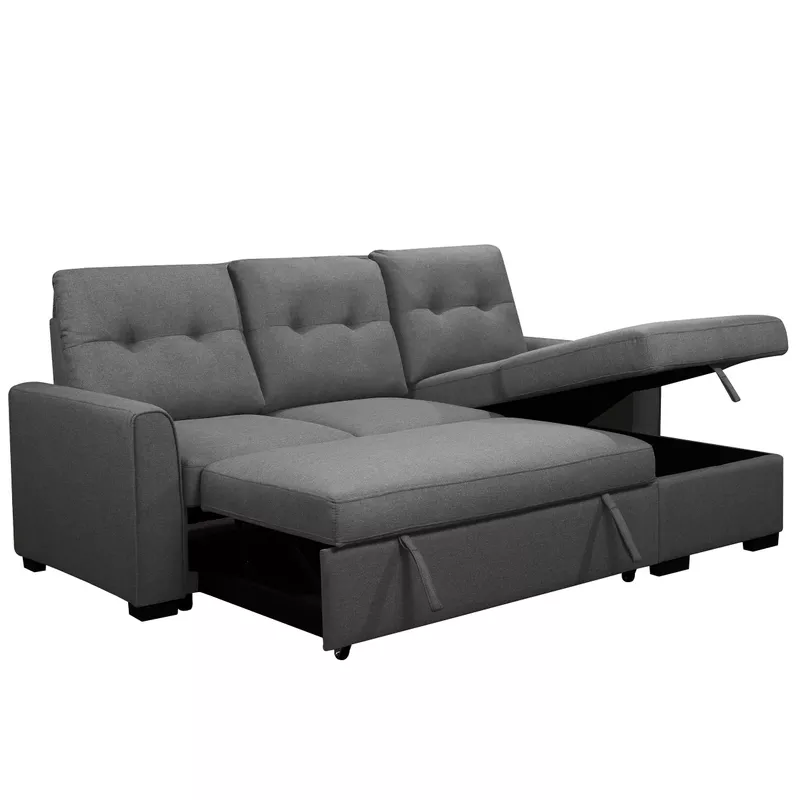Irving 89 in. Dark Grey Right Facing L-Shaped Sleeper Sectional with Storage