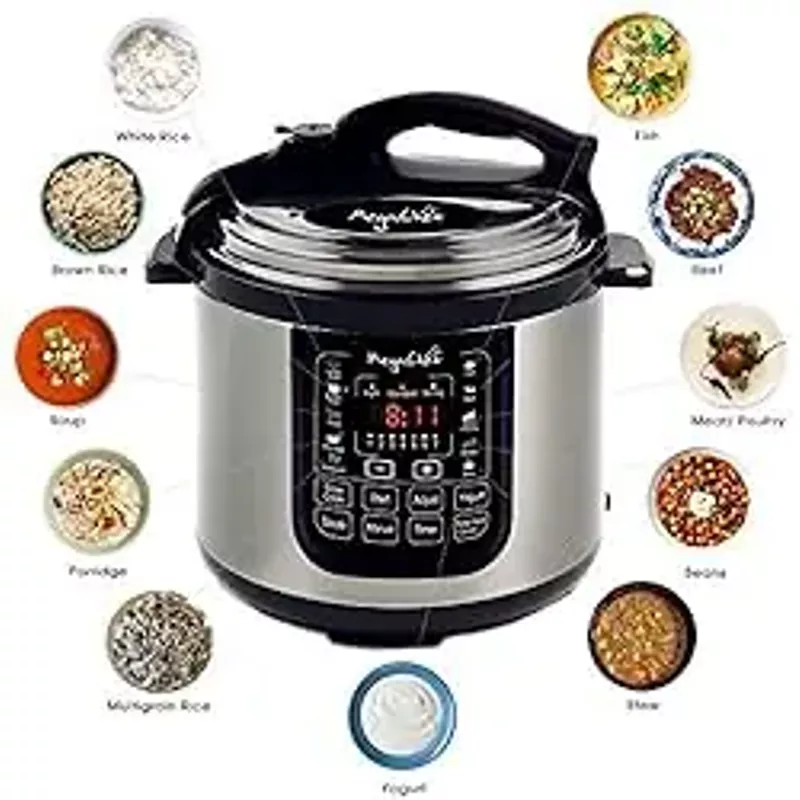 MegaChef MCPR120A 8 Quart Digital Pressure Cooker with 13 Pre-set Multi Function Features, Stainless Steel