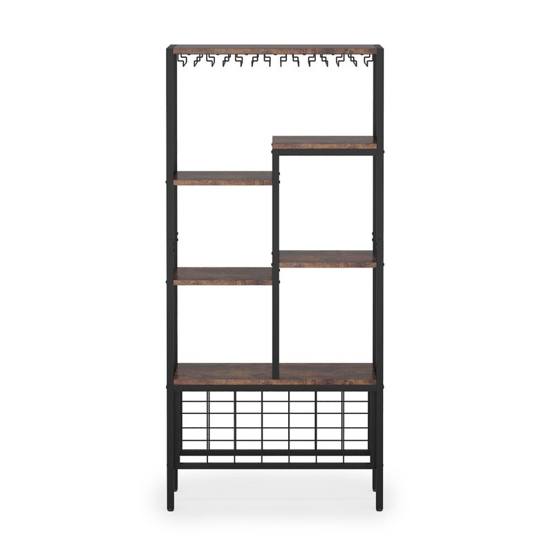 Wine Bar Cabinet,Wine Rack Free Standing Floor,Display Wine Storage Shelves with Bottle Holder&Glasses Rack - N/A - Vintage Brown