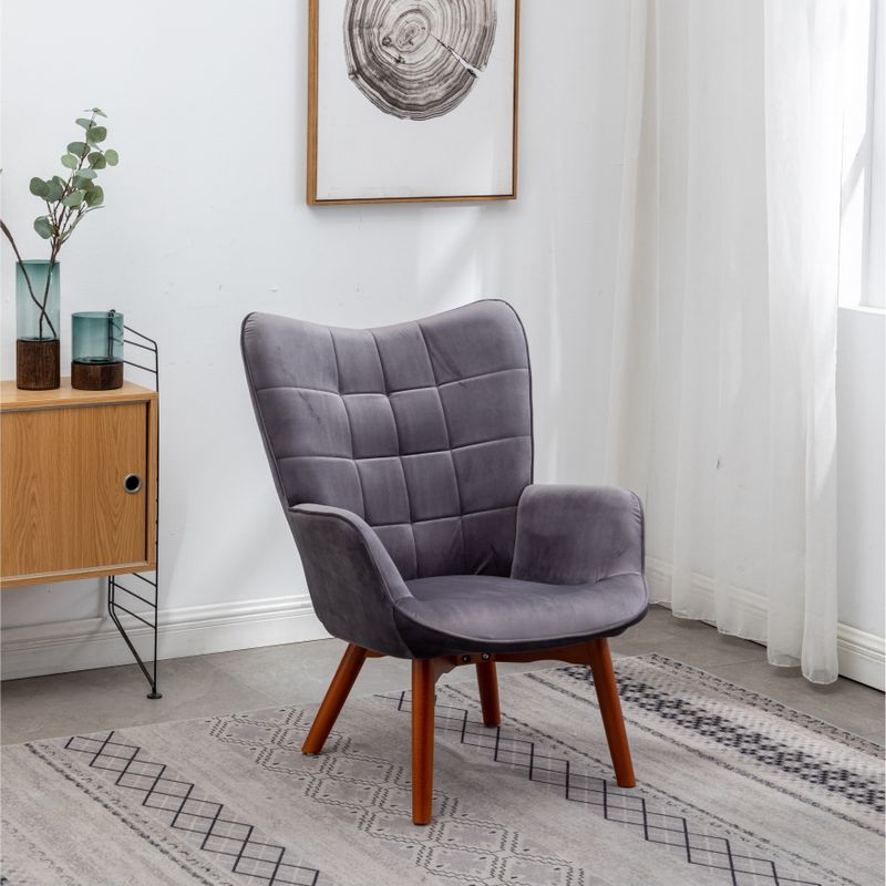 Carson Carrington Aasen Silky Velvet Tufted Accent Chair with Ottoman - Grey