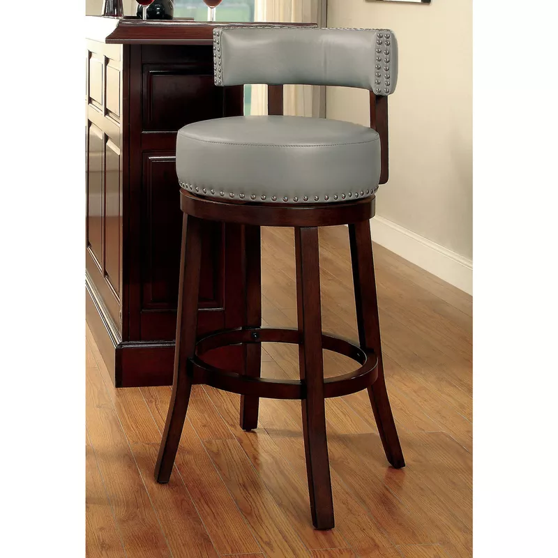 Transitional Faux Leather 29-inch Bar Stools in Dark Oak/Gray (Set of 2)