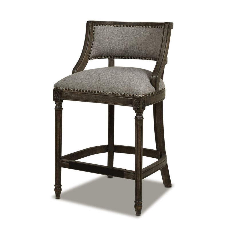 Paris French Farmhouse Low Back Counter or Bar Stool - Vintage Black Brown - Faux Leather - Counter Height - 23-28 in.