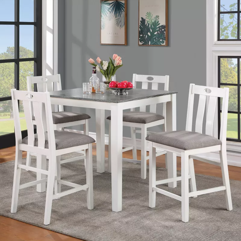 Transitional Wood 5-Piece Counter Dining Set in White/Gray