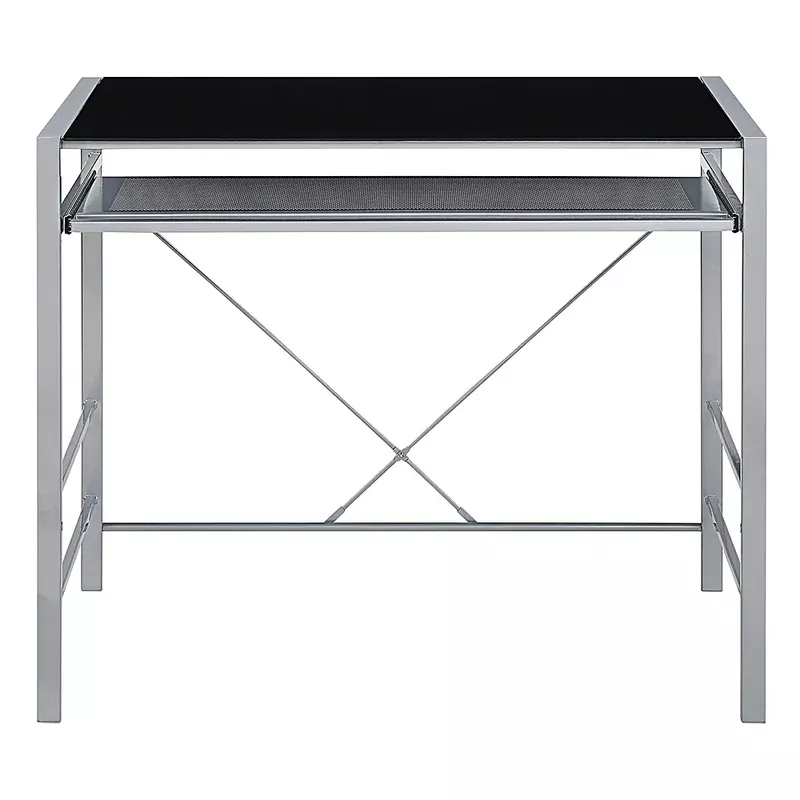 Zephyr Computer Desk - Glass Finish - Black/Silver