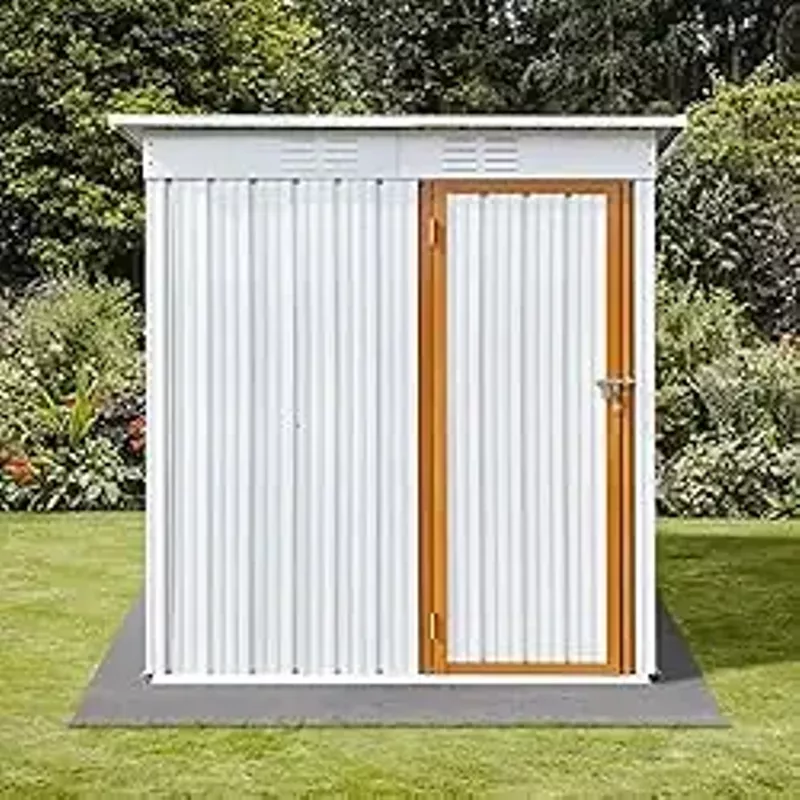 HBRR 5FT x 3FT Metal Outdoor Storage Shed, Steel Utility Tool Shed Storage House with Door & Lock, for Backyard Garden Patio Lawn, White