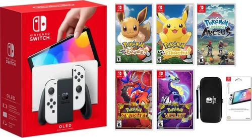 Nintendo Switch Oled Pokemon Bundle With Legends Arceus , Scarlet , Violet, Let's Go Pikachu, Let's Go Evee & Accessories