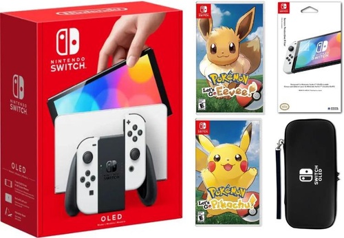 Nintendo Oled Bundle With Accessories, Pokemon Lets Go Evee & Lets Go Pikachu Games