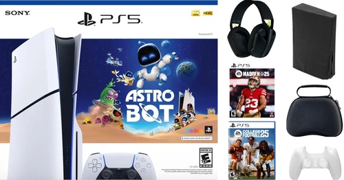 Playstation 5 Disc Astrobot Bundle With Accessories, Logitech Headset, College Football 25 & Madden NFL 25 Game