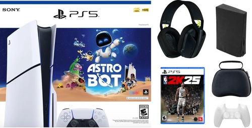 Playstation 5 Disc Astrobot Bundle With Accessories, Logitech Headset, & NBA 2K25 Game