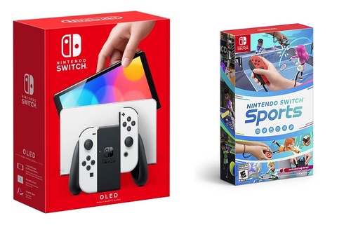 Nintendo - Switch OLED White + Nintendo Switch Sports BUNDLE