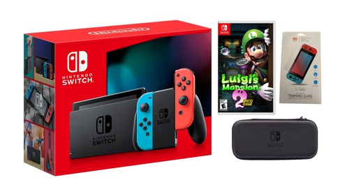 Nintendo Switch Neon + Luigi's Mansion 2 Bundle with Accessories