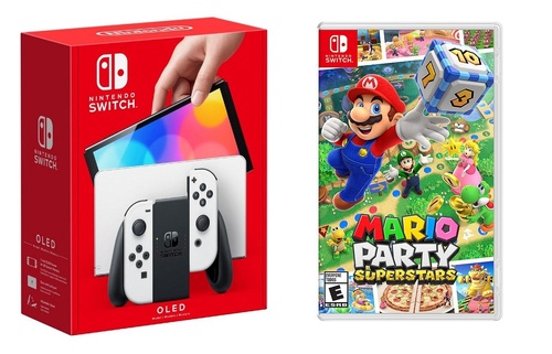 Nintendo - Switch OLED White + Mario Party Superstars BUNDLE