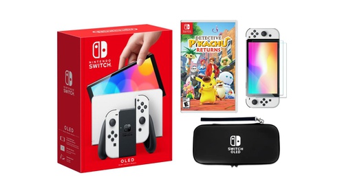 Nintendo Switch OLED White + Detective Pikachu Returns Bundle with Accessories