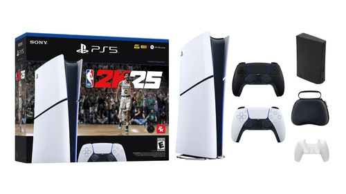 Sony - PlayStation 5 Slim Console Digital Edition  NBA 2K25 Bundle With Black Controller and Accessories - Black