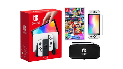 Nintendo Switch OLED White + Mario Kart 8 Deluxe Bundle with Accessories