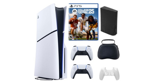 Playstation 5 Slim + College Football 25 Bundle with Extra Controller, Accessories