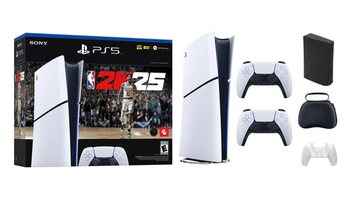 Sony - PlayStation 5 Slim Console Digital Edition  NBA 2K25 Bundle With White Controller and Accessories - Black