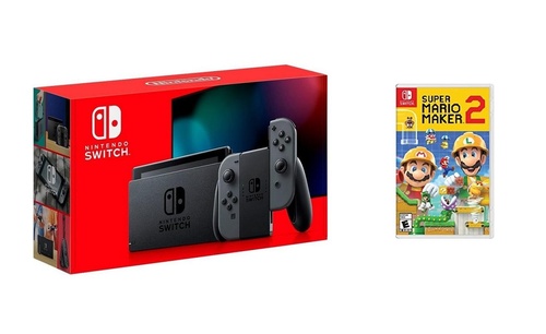 Nintendo - Switch 1.1 (Gray) + Super Mario Maker 2 BUNDLE