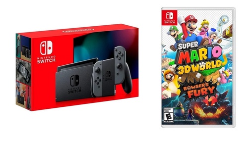 Nintendo - Switch 1.1 (Gray) + Super Mario 3D World Bowsers Fury BUNDLE