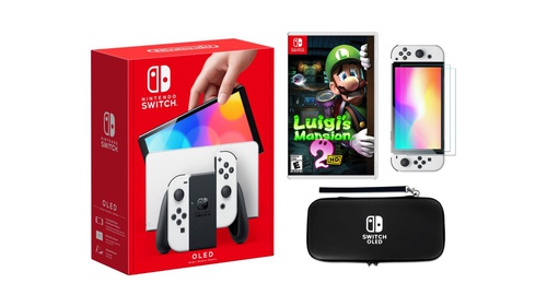 Nintendo Switch OLED White + Luigi's Mansion 2 Bundle with Accessories