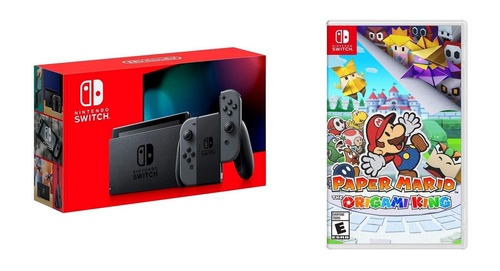 Nintendo - Switch 1.1 (Gray) + Paper Mario Origami BUNDLE