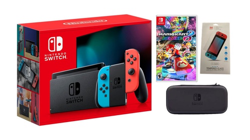 Nintendo Switch Neon + Mario Kart 8 Deluxe Bundle with Accessories