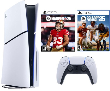 Sony PS5 - Playstation 5 Slim Disc Bundle with Madden NFL 25 Game & College Football 25 Game