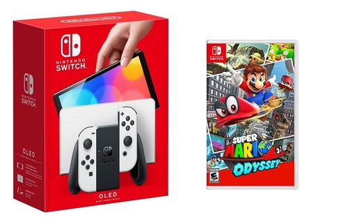 Nintendo - Switch OLED White + Super Mario Odyssey BUNDLE