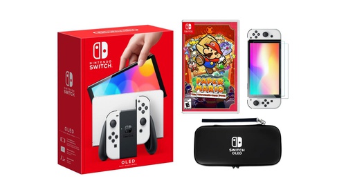 Nintendo Switch OLED White + Paper Mario: The Thousand-Year Door Bundle with Accessories