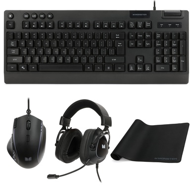 Monster  - Campaign Gaming Bundle Black - Keyboard Mouse Headset Mouse Pad